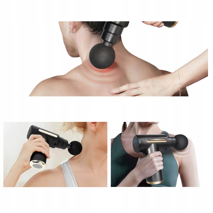 PISTOLET DO MASAŻU 4w1 MASAŻER CZYNNY DO CIAŁA Z LED I 4 KOŃCÓWKAMI CZARNY