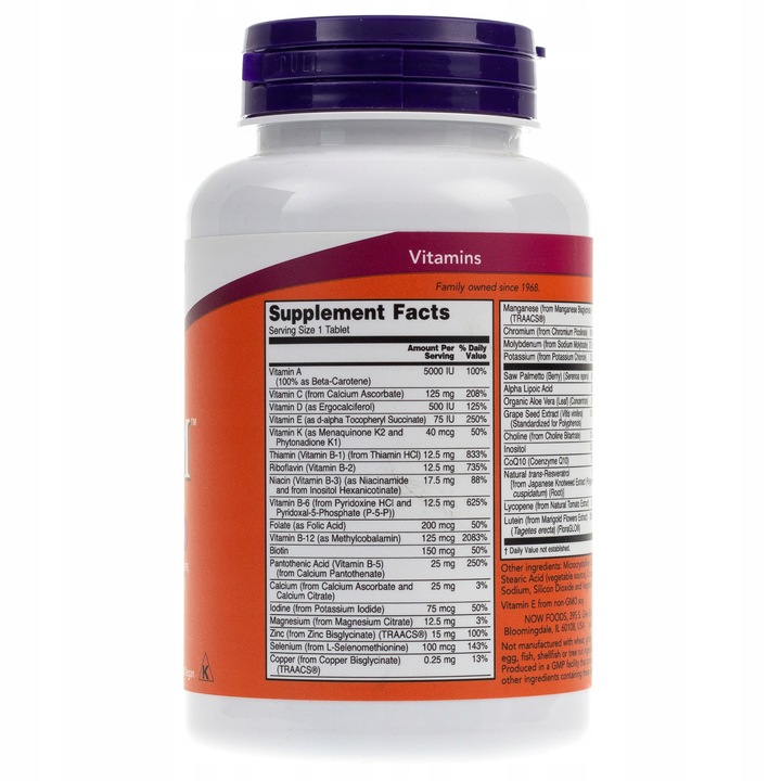 NOW FOODS USA ADAM 60T MULTIWITAMINA WITAMINY MINERAŁY