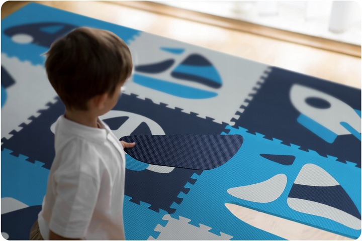 MATA PIANKOWA EVA PUZZLE MIĘKKA DLA DZIECI POJAZDY 180x180cm RICOKIDS