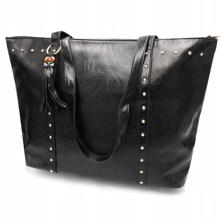 DUŻA TOREBKA TORBA DAMSKA NA RAMIĘ CZARNA MIEJSKA DO PRACY POJEMNA SHOPPER