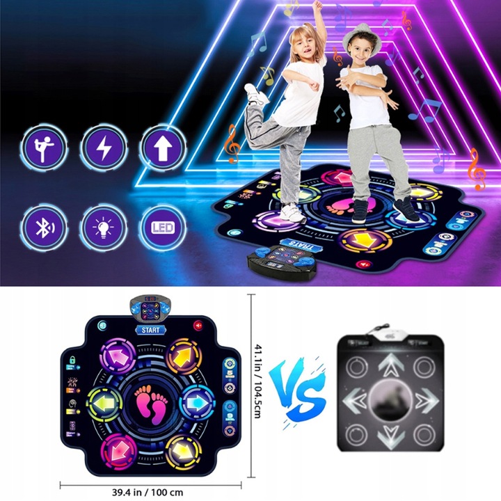 MUZYCZNA MATA DO TAŃCA DLA DZIECI MUZYKA GRA BLUETOOTH 5 TRYBA 9 POZIOM