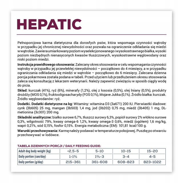 VET EXPERT HEPATIC DOG 6x200g weterynaryjna pies niewydolność wątroby