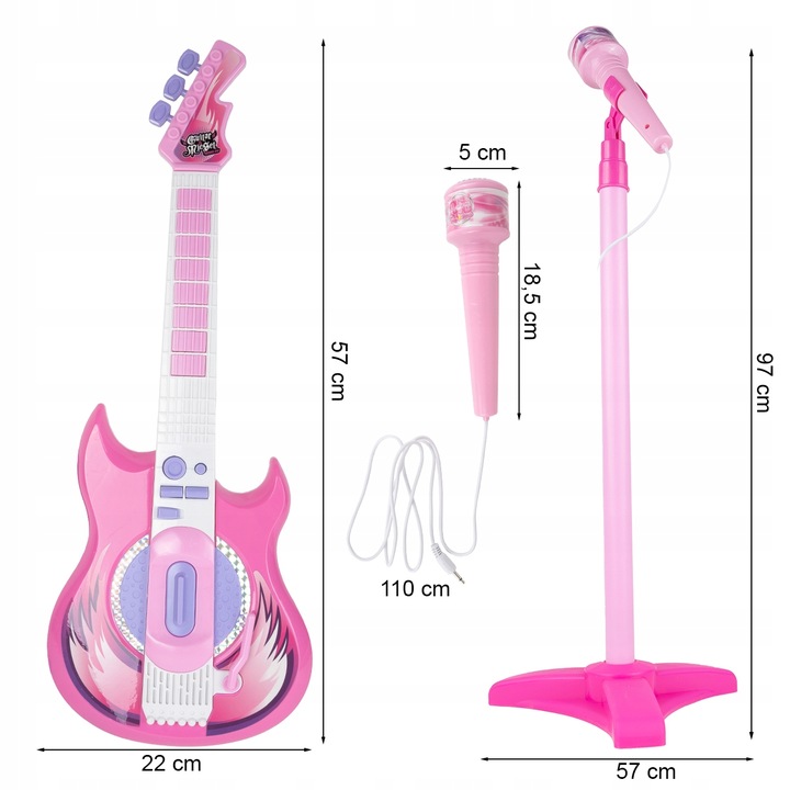 GITARA ELEKTRYCZNA ROCKOWA Z MIKROFONEM NA STATYWIE KARAOKE DLA DZIECI