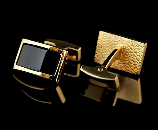 MD luksusowe męskie czarne złote spinki do mankietów koszuli | 18 karatów