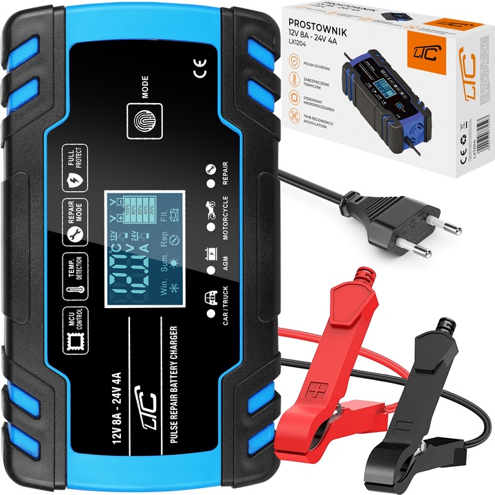 PROSTOWNIK AUTOMATYCZNY SAMOCHODOWY FUNKCJA NAPRAWY DO AKUMULATORÓW 12V 24V