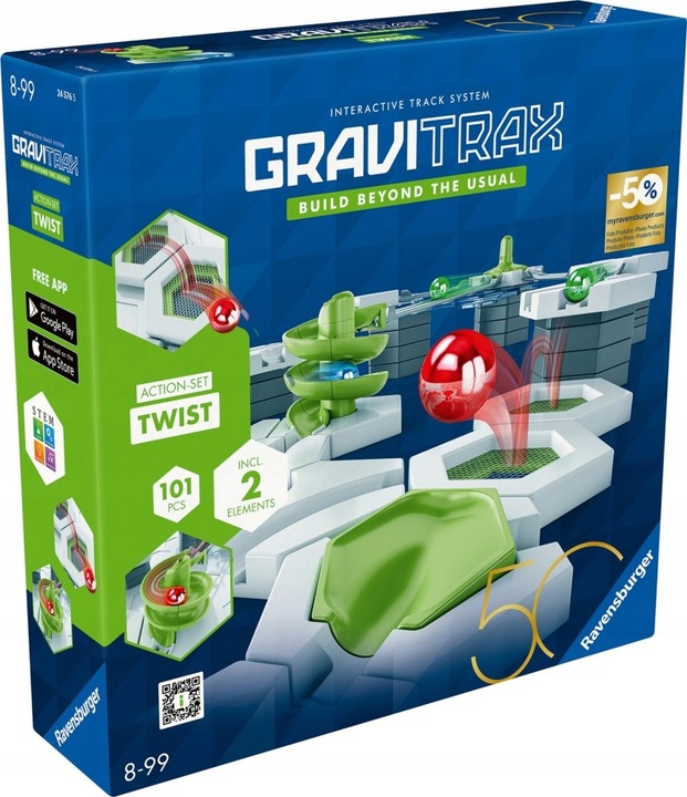 GraviTrax Zestaw startowy Twist konstrukcyjny Tor kulkowy Edycja na 50lecie