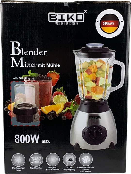BLENDER KIELICHOWY SZKLANY DO KOKTAJLI DUŻA MOC 800W MŁYNEK DO KAWY 2W1