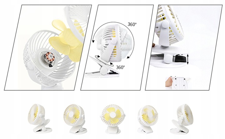 WENTYLATOR DO WÓZKA Z KLIPSEM USB WENTYLATOR DO ŁADOWANIA, WENTYLATOR