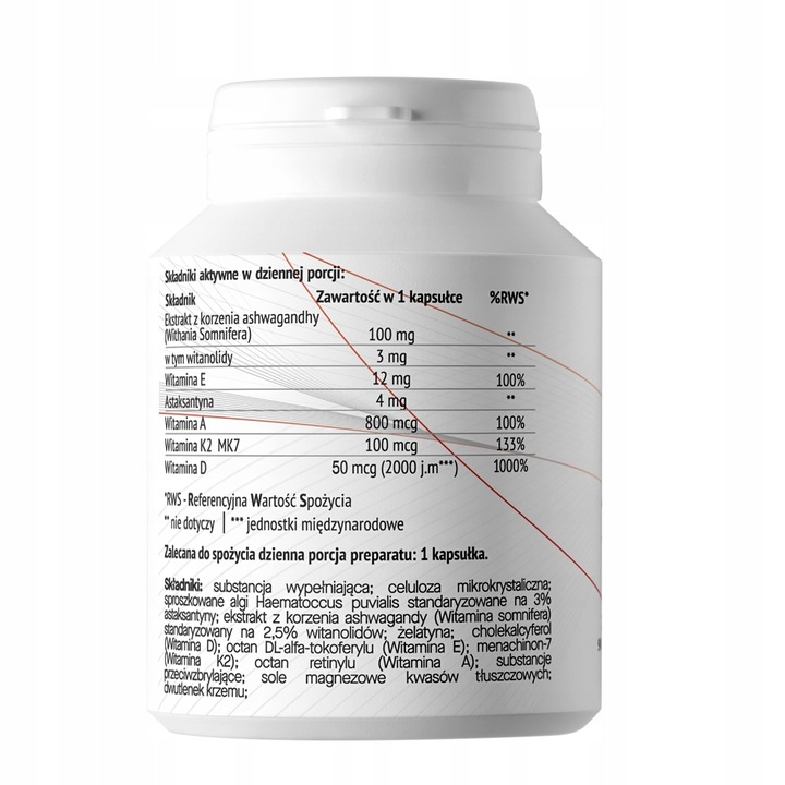 ADEK PRO KOMPLEKS WITAMIN 100% : A,D3,E,K2 MK-7 + ASTAKSANTYNA + ASHWAGANDA