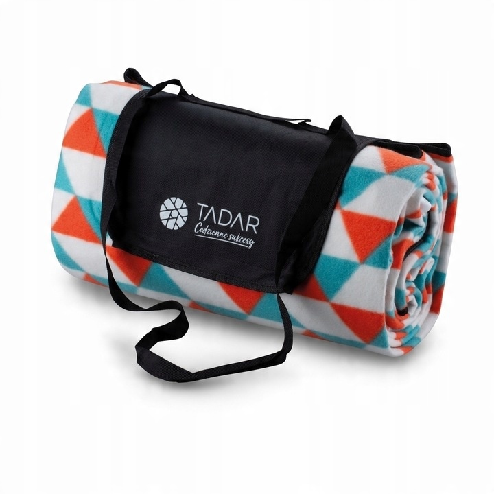 Piknikowa MATA PLAŻOWA KOC polarowy Z IZOLACJĄ 200x200cm DUŻA lekka MIĘKKA