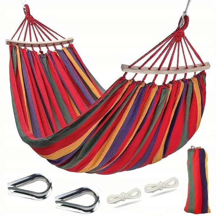 Hamak z DRĄŻKIEM 2 osobowy z pałąkiem XXL hamak ogrodowy czerwony