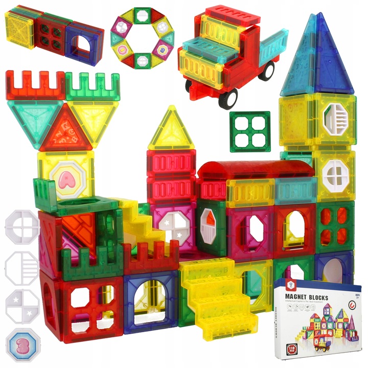 DUŻE Klocki Magnetyczne 3D Panele Konstrukcyjne Edukacyjne 110 el. Dom Auto