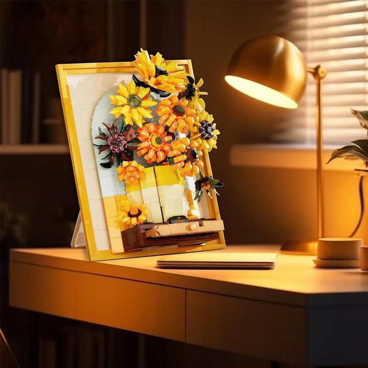 KLOCKI CREATIVE OBRAZ SŁONECZNIKI VAN GOGH PUZLE 3D ZESTAW 1166EL. Z LED