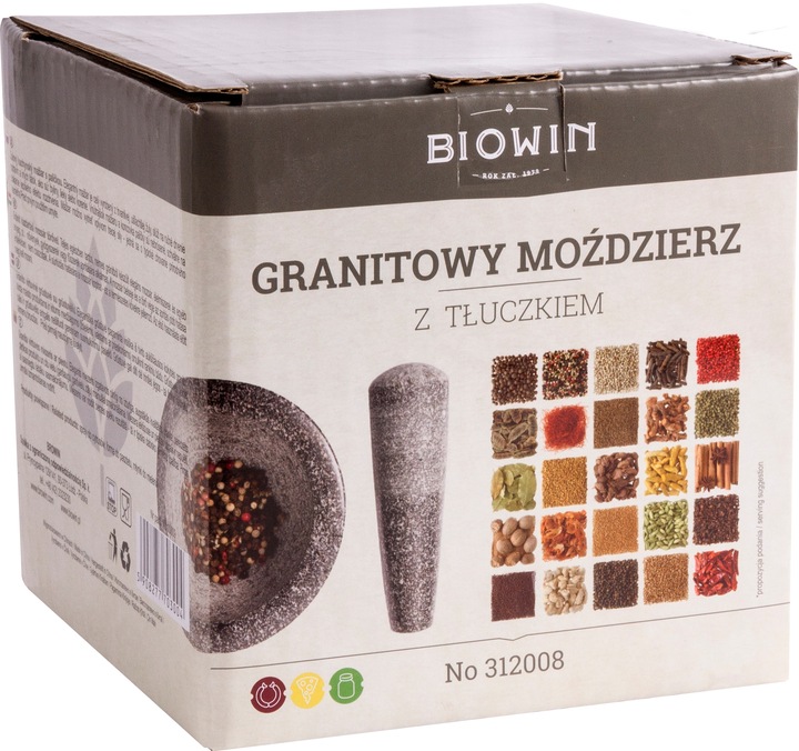 BROWIN solidny moździerz kuchenny z tłuczkiem Granitowy trwała jakość preze