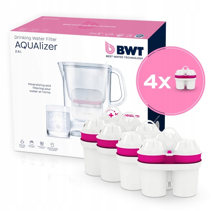 Dzbanek filtrujący BWT AQUAlizer 2,6 L, 4x wkład Mg2+ miękka woda BWT