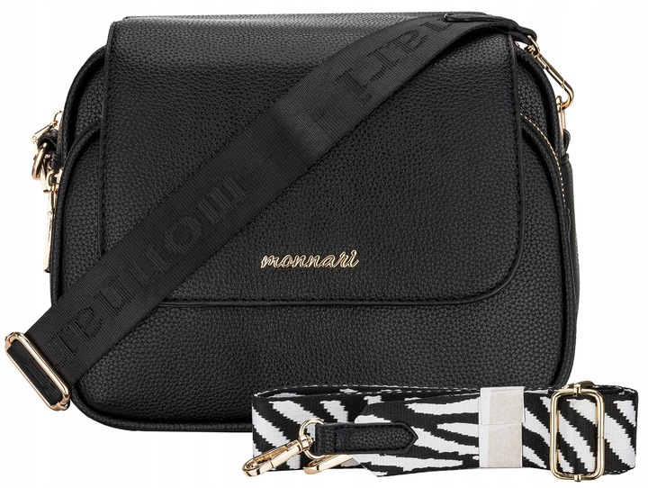 Torebka Damska Listonoszka MONNARI KUFEREK Czarna 2 PASKI PRZEGRODY