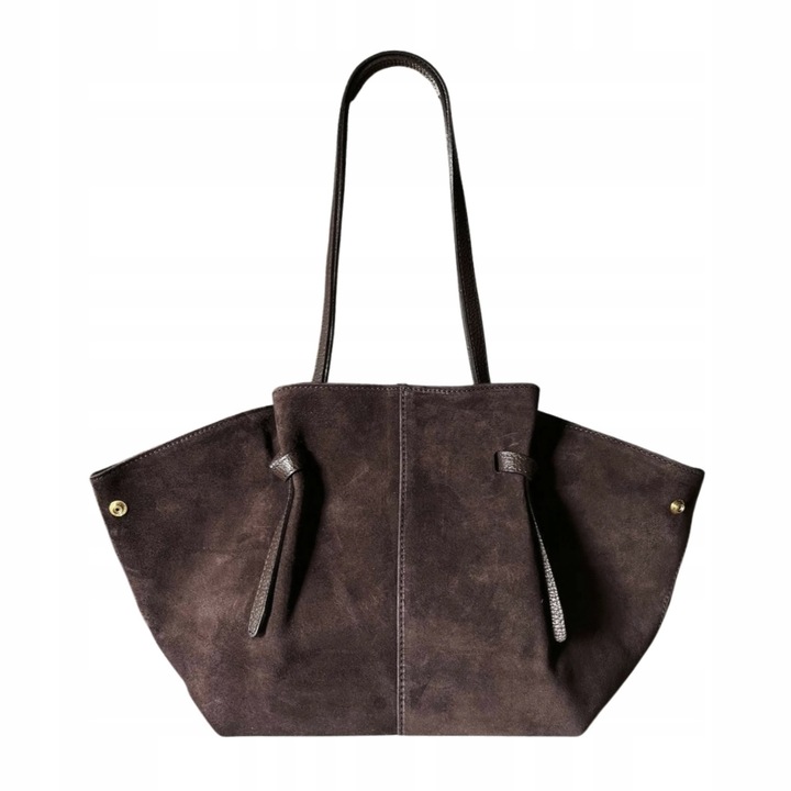 Czekoladowa torebka zamszowa shopper brąz SKÓRA ZAMSZ NATURALNY Vera Pelle