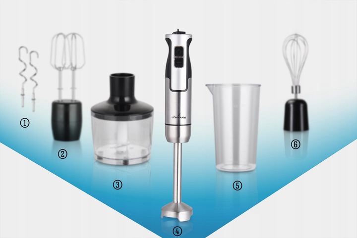 BLENDER WIELOFUNKCYJNY RĘCZNY ROZDRABNIACZ MOCNY 1200W Srebrny MIKSER