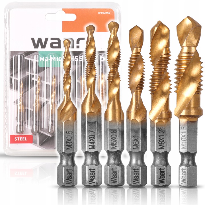 WIERTŁA GWINTUJĄCE M3-M10 zestaw 6 szt GWINTOWNIKI ZESTAW GWINTOWNIKÓW HSS