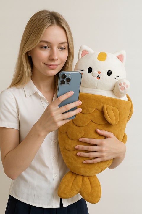 HIT! KOTEK W RYBIE – MASKOTKA 2w1 KAWAII MIĘKKIi PLUSZAK 50CM !!!