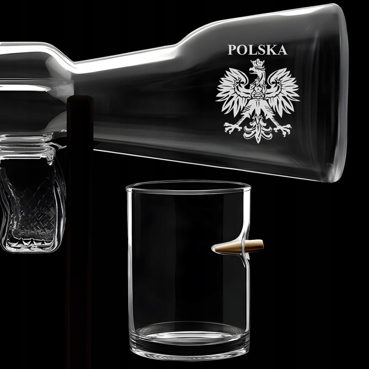 Zestaw do Whisky Karafka Karabin 4 Szklanki Grawer Prezent Urodziny Święta