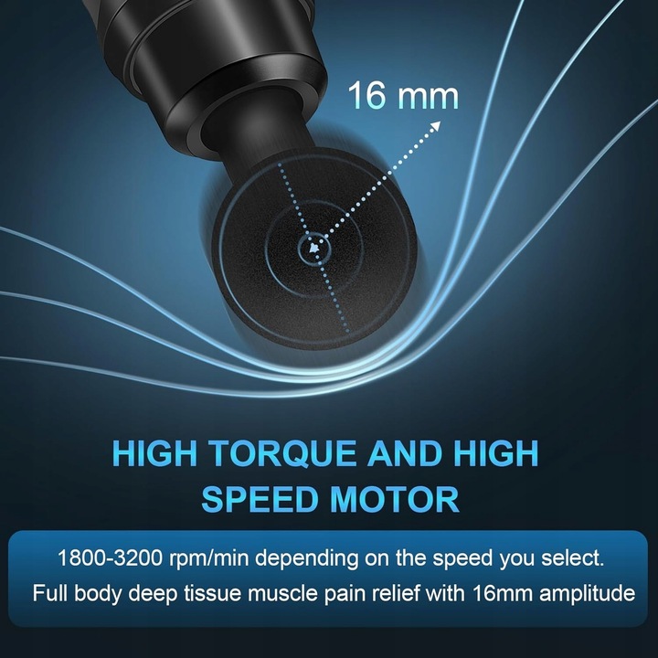 PISTOLET DO MASAŻU MASAŻER DO PLECÓW CIAŁA MASSAGE GUN 30 PRĘDKOŚCI 10 GŁOW