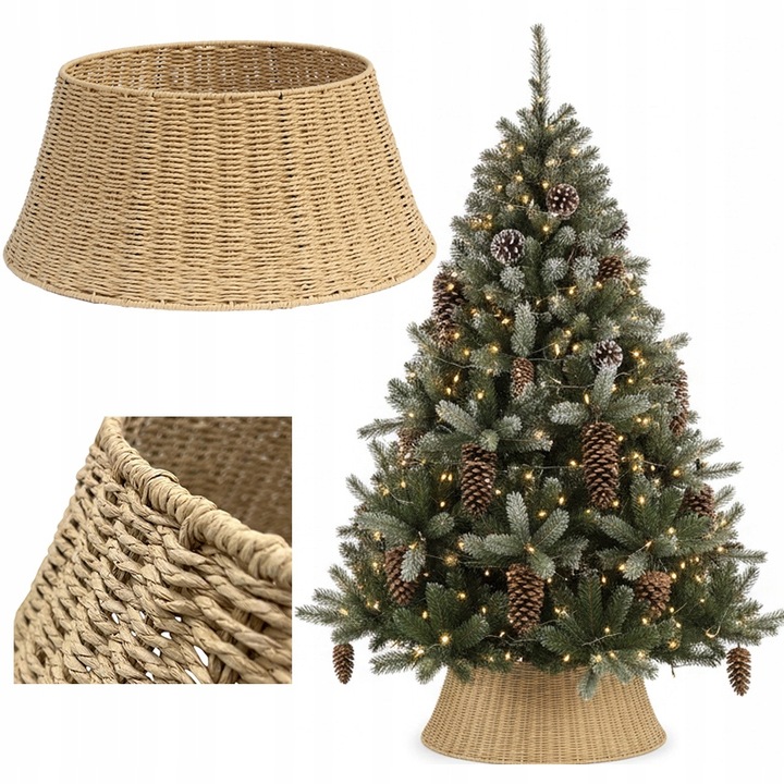 NATURALNA OSŁONA CHOINKOWA W STYLU BOHO RATTAN NA DONICĘ STOJAK POD CHOINKĘ