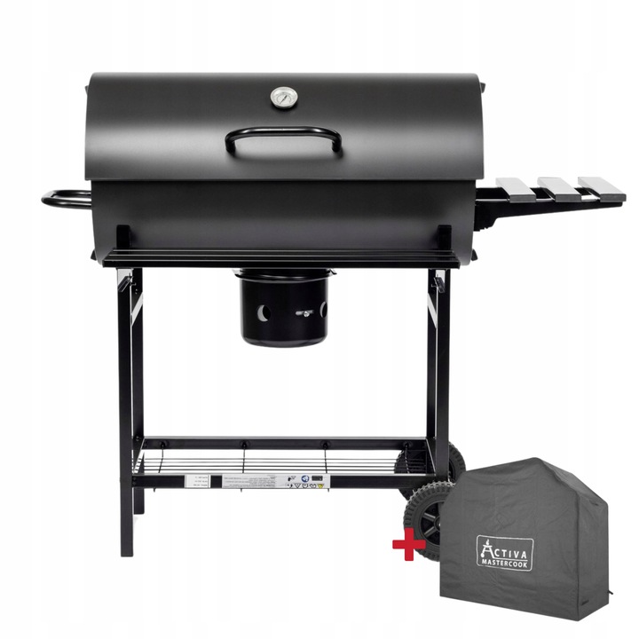 ACTIVA GRILL WĘGLOWY OGRODOWY BECZKA Z RUSZTEM ŻELIWNYM I POKROWCEM