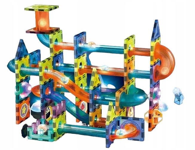 KLOCKI MAGNETYCZNE świecące - tor kulkowy Zestaw XXL 110 el. kulodrom