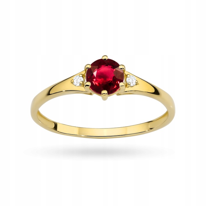 ZŁOTY PIERŚCIONEK OBRĄCZKA pr. 585 14k z Czerwonym Oczkiem Cyrkonia r. 20