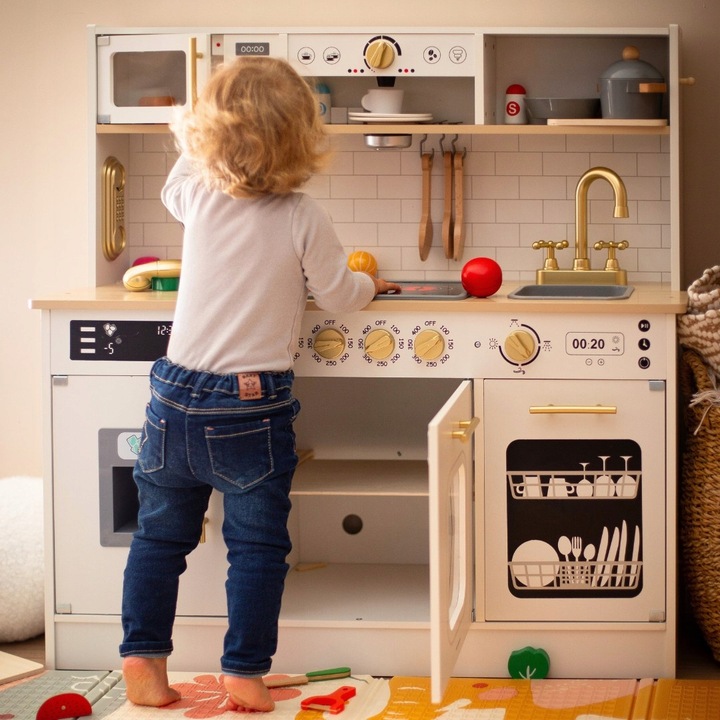 Duża Interaktywna Edukacyjna Drewniana Kuchnia z Oświetleniem LED 2 Poziomy