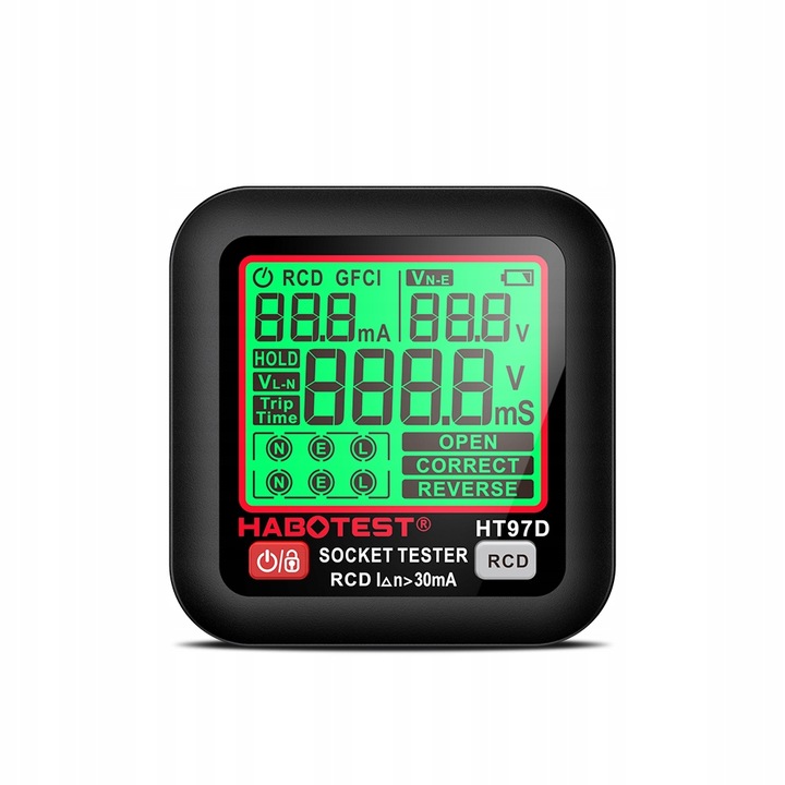 HABOTEST HT97D TESTER NAPIĘCIA GNIAZDEK SIECIOWYCH ELEKTRYCZNYCH DUŻY LCD