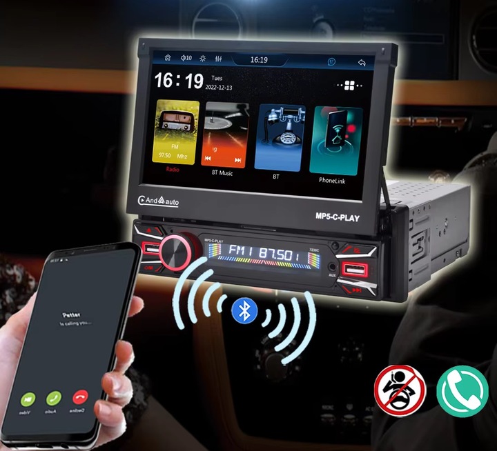 RADIO SAMOCHODOWE BT 1 DIN 7" DOTYKOWE ANDROID 13 WIFI APPLE CARPLAY KAMERA