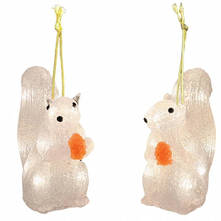 Lampki Choinkowe LED Akrylowe Wiewiórki 2 Sztuki na Boże Narodzenie Białe
