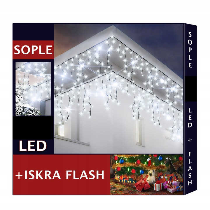 SOPLE 500 LED KURTYNA LAMPKI ZEWNĘTRZNE IP44 FLASH Białe Zimne