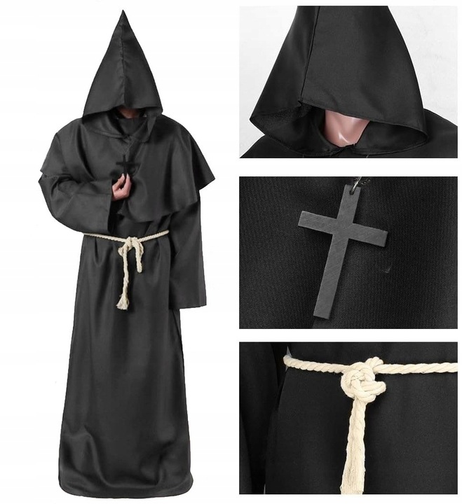 STRÓJ KOSTIUM PRZEBRANIE HABIT MNICH KSIĄDZ ZAKONNIK HALLOWEEN M/L 176/182