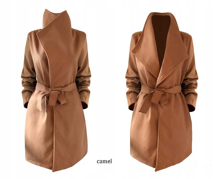 PŁASZCZ blogger KLASYCZNY klapy pasek CZERWONY