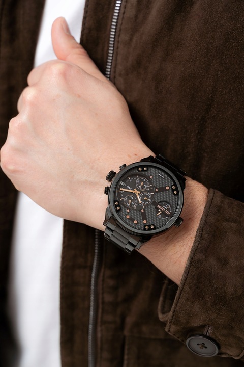 Duży zegarek męski Paul Lorens DIEZELI- stalowy - multidatownik czas dobowy