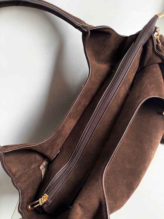 Torebka Flora&Co duża czekoladowa zamsz eco zamszowa breloczek brąz shopper