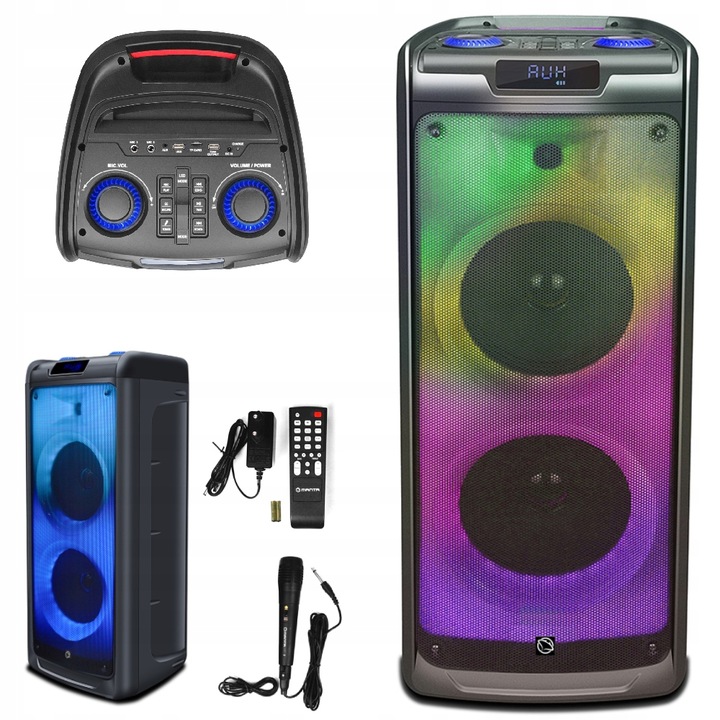 GŁOŚNIK BLUETOOTH PRZENOŚNY KARAOKE MANTA 100W USB