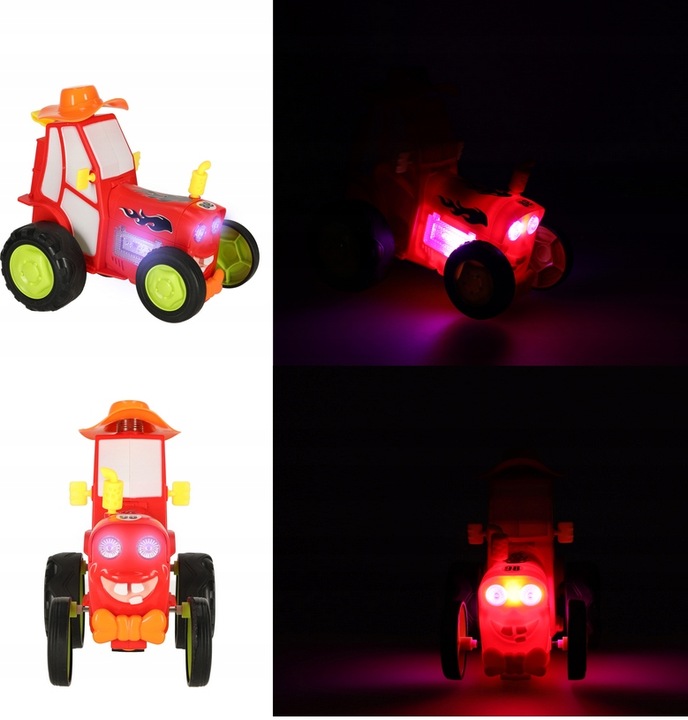 TRAKTOR AUTKO ZDALNIE STEROWANE CIĄGNIK RC CZERWONY ŚWIECI SKACZE TAŃCZY