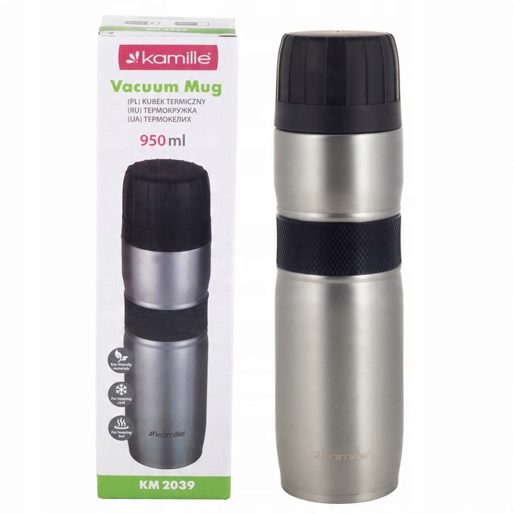 KUBEK TERMICZNY TERMOS STALOWY 100% SCZELNY pojemny bidon KAMILLE 950 ml