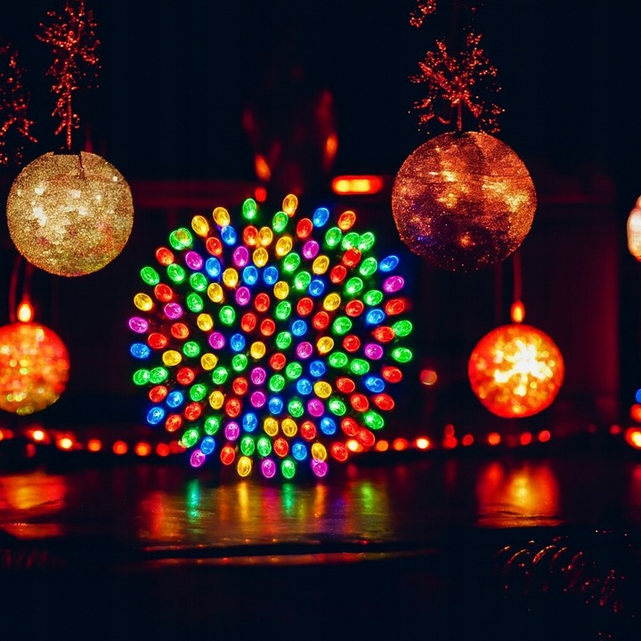 Lampki choinkowe LED 1000 Multi Kolor FLASH 70m IP44, zielony kabel