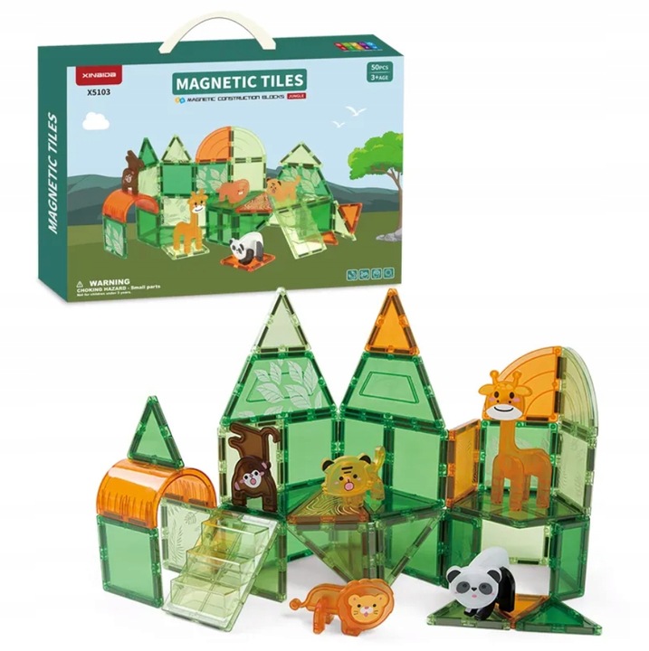 Klocki Magnetyczne Kreatywne Magnetic Tiles Konstrukcyjne Zoo 50 elementów