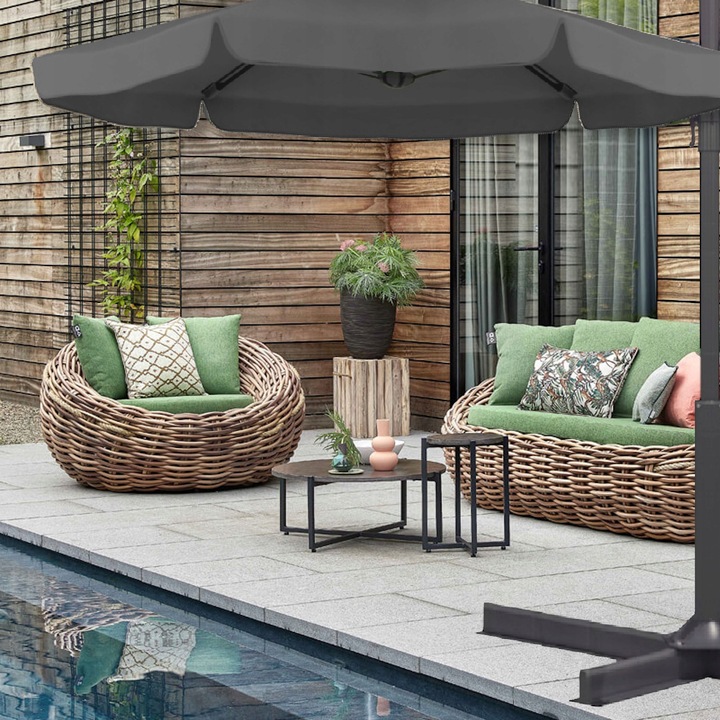 PARASOL ogrodowy DUŻY SKŁADANY SOLIDNY z WYSIĘGNIKIEM i FALBANĄ + POKROWIEC