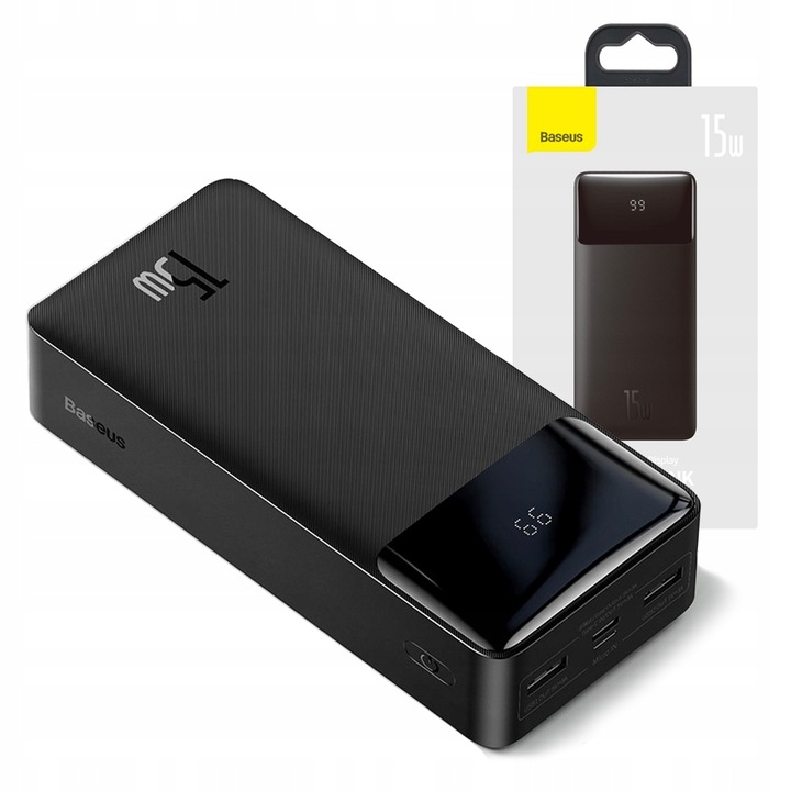 BASEUS DUŻY POJEMNY POWER BANK 30000mAh 15W USB USB C SZYBKI POWER BANK