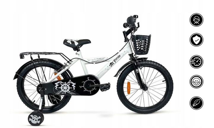 ROWER ROWEREK DZIECIĘCY Z KÓŁKAMI + PROWADNIK KOSZYCZEK BMX 14 CALI PIRATE