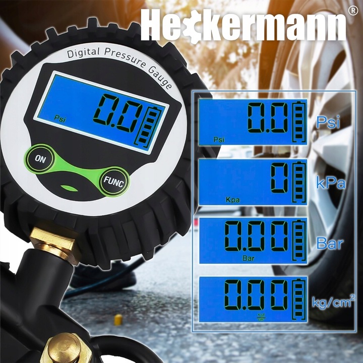 PISTOLET DO POMPOWANIA KÓŁ Z MANOMETREM CYFROWYM LCD WĘŻYK 36CM 15 BAR