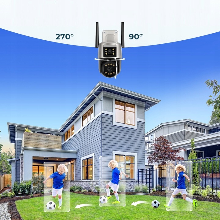 PODWÓJNA KAMERA WIFI IP SMART ZEWNĘTRZNA OBROTOWA 2x 3MPx DETEKCJA 6MPx 6MP