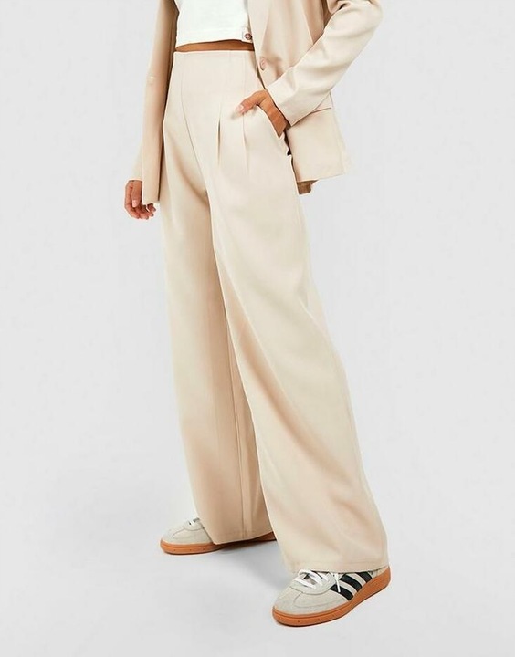 BOOHOO BEŻOWE SZEROKIE SPODNIE Z WYSOKIM STANEM R2I NG2__XL